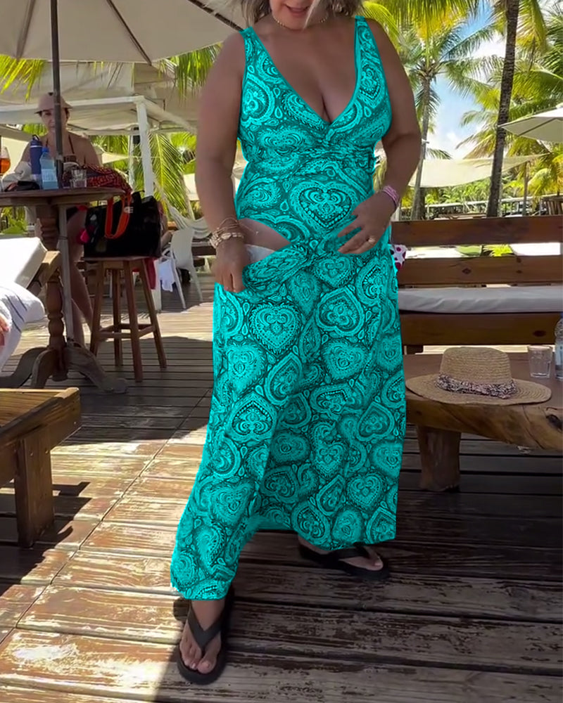Costume da Bagno Senza Spalline con Stampa a Cuori per Vacanze