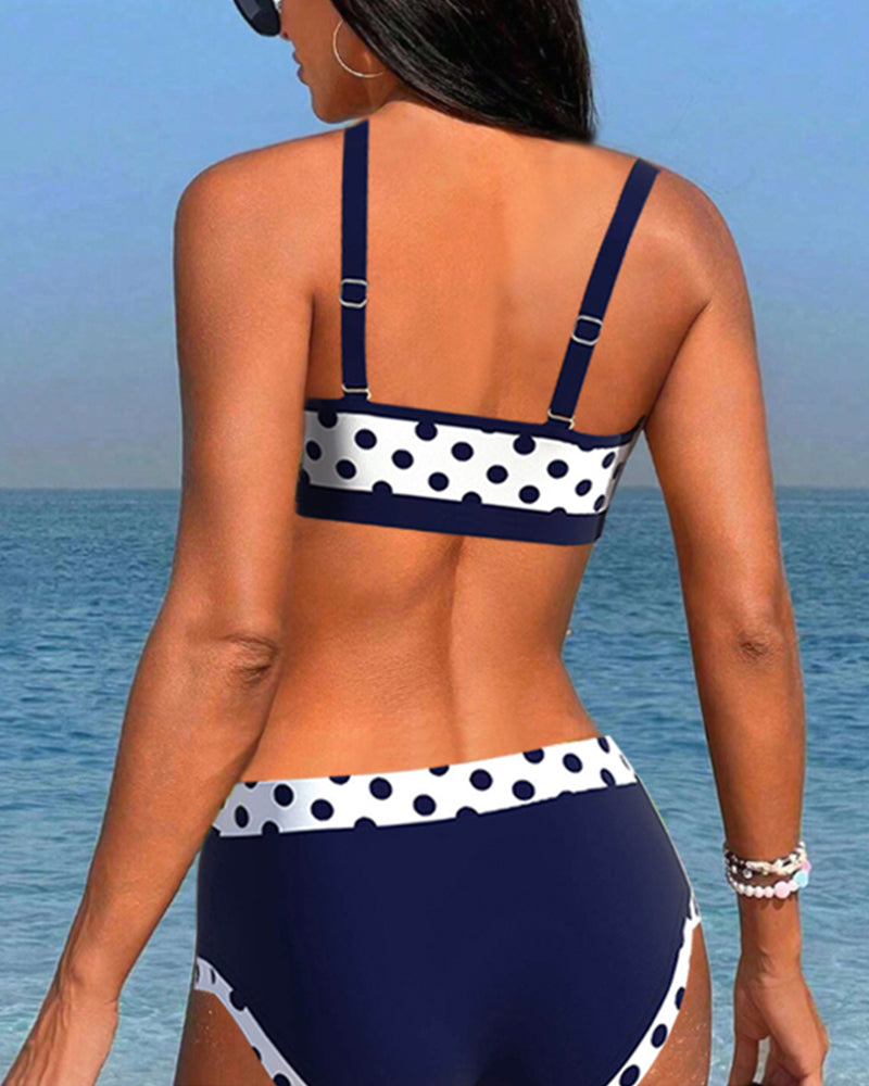 Bikini a vita alta patchwork a pois