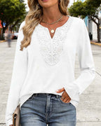 Elegante Top Scollo a V a Maniche Lunghe da Donna