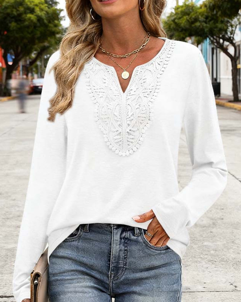 Elegante Top Scollo a V a Maniche Lunghe da Donna