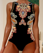 Costume da bagno intero senza maniche con motivo Paisley
