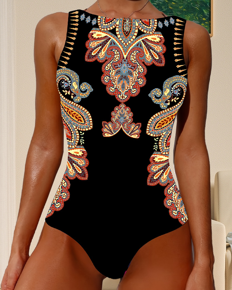 Costume da bagno intero senza maniche con motivo Paisley