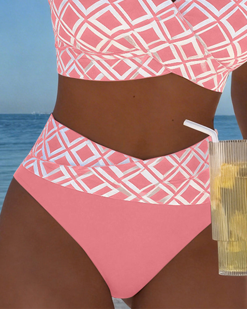 Costume da bagno a due pezzi stile reggiseno con motivo a rombi
