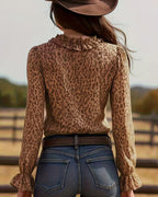 Camicetta con Volant con Scollo a V Stampa Leopardo