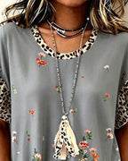 T-Shirt Leopard Patchwork Stampa Floreale