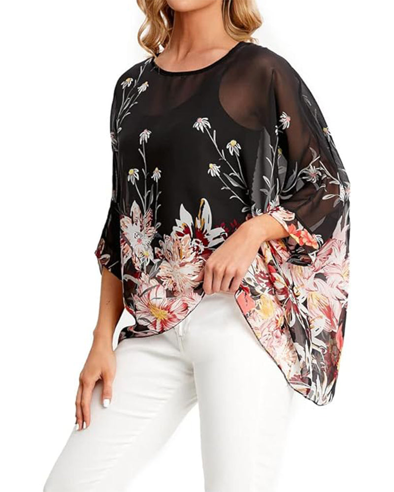 Camicia a tre quarti ampia con stampa asimmetrica