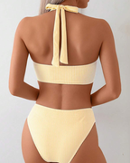 Costume da bagno due pezzi a righe con scollo a V