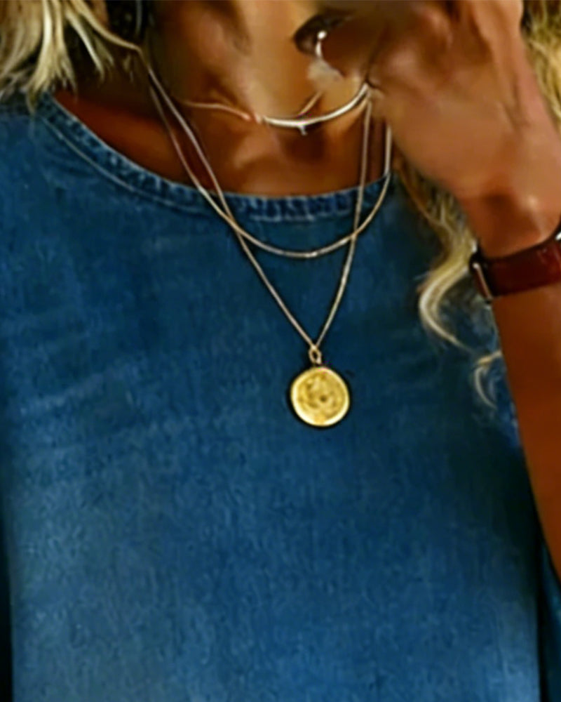 Top Blu Manica Larga Lento