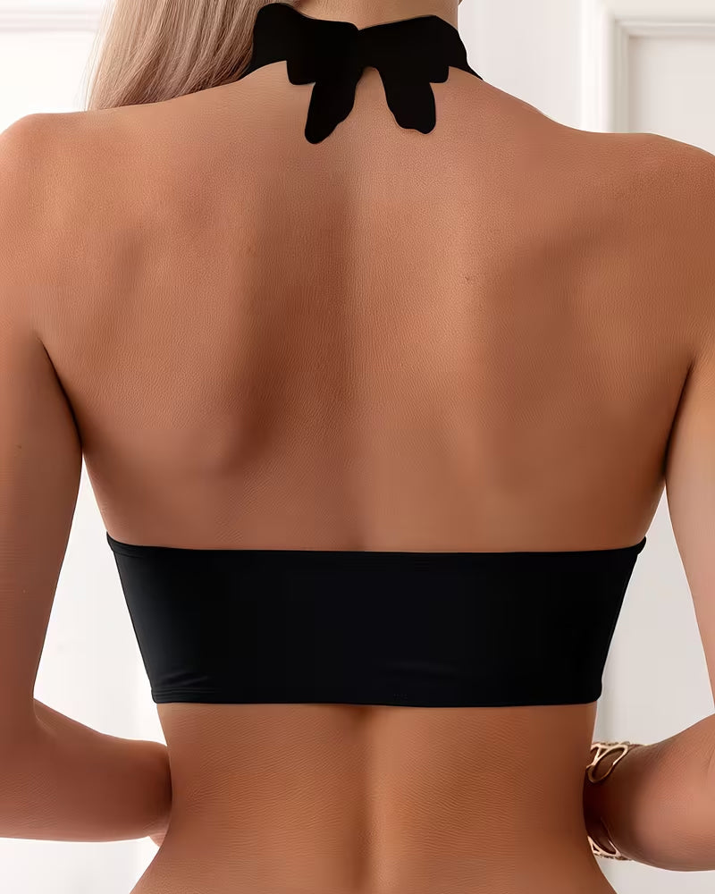 Bikini in maglia con allacciatura al collo