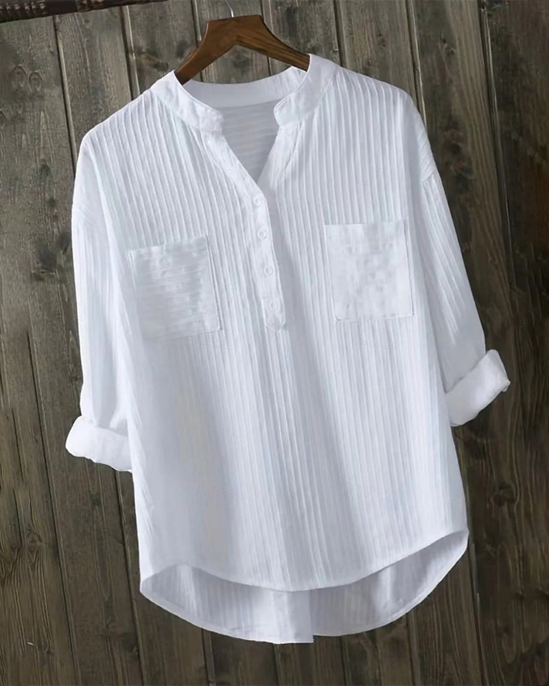 Camicia verticale a nido d'ape con colletto Henley e doppia tasca