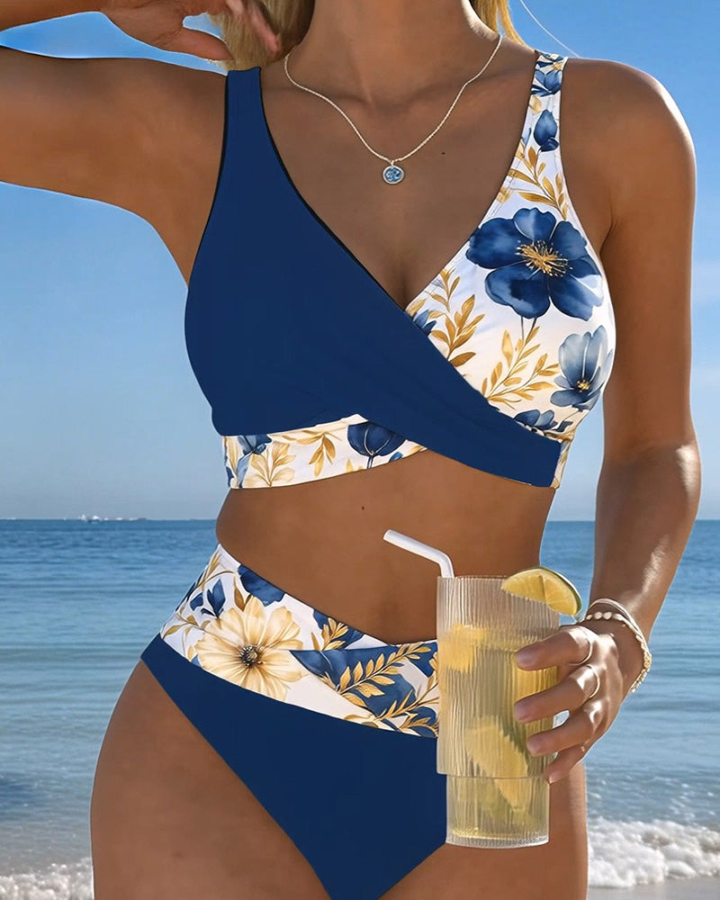 Bikini floreale patchwork color block