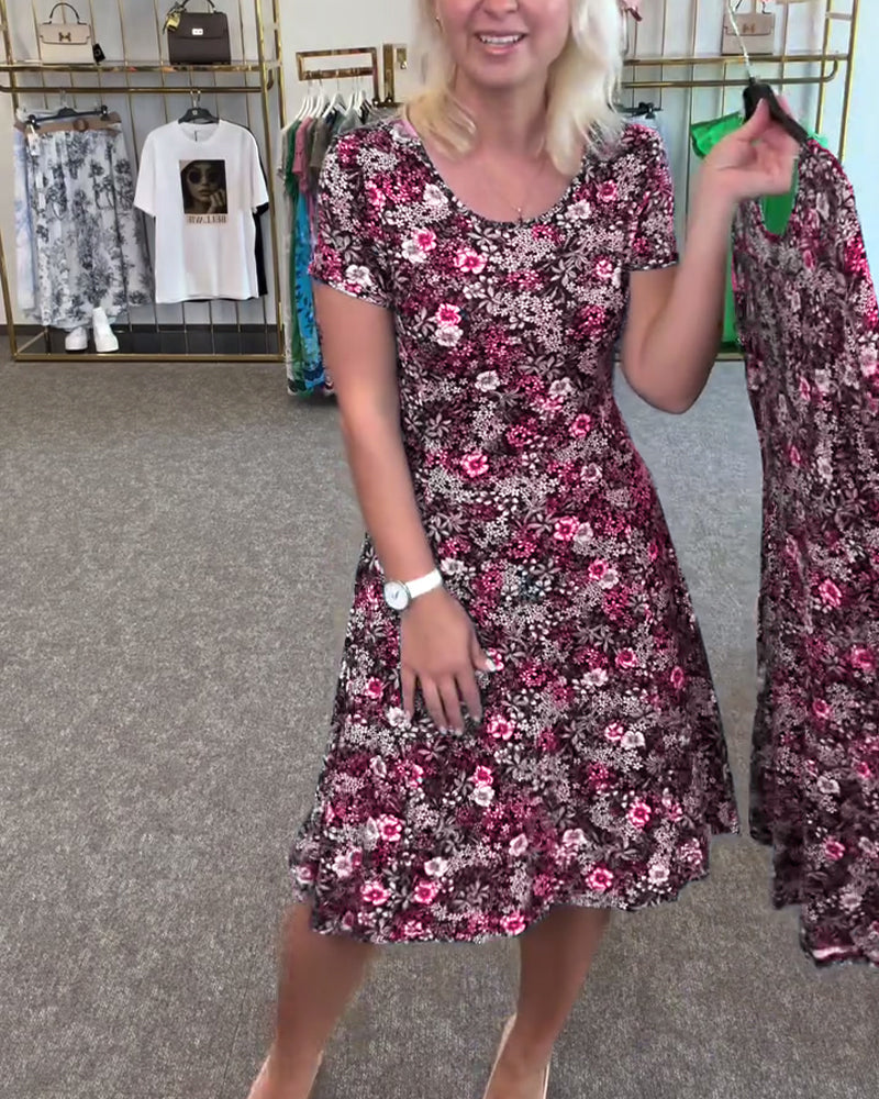 Abito Elegante con Stampa e Vita Sottile