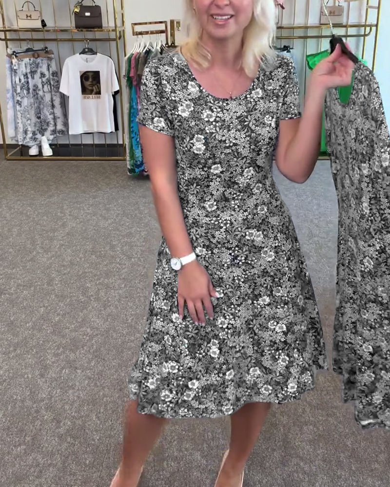 Abito Elegante con Stampa e Vita Sottile