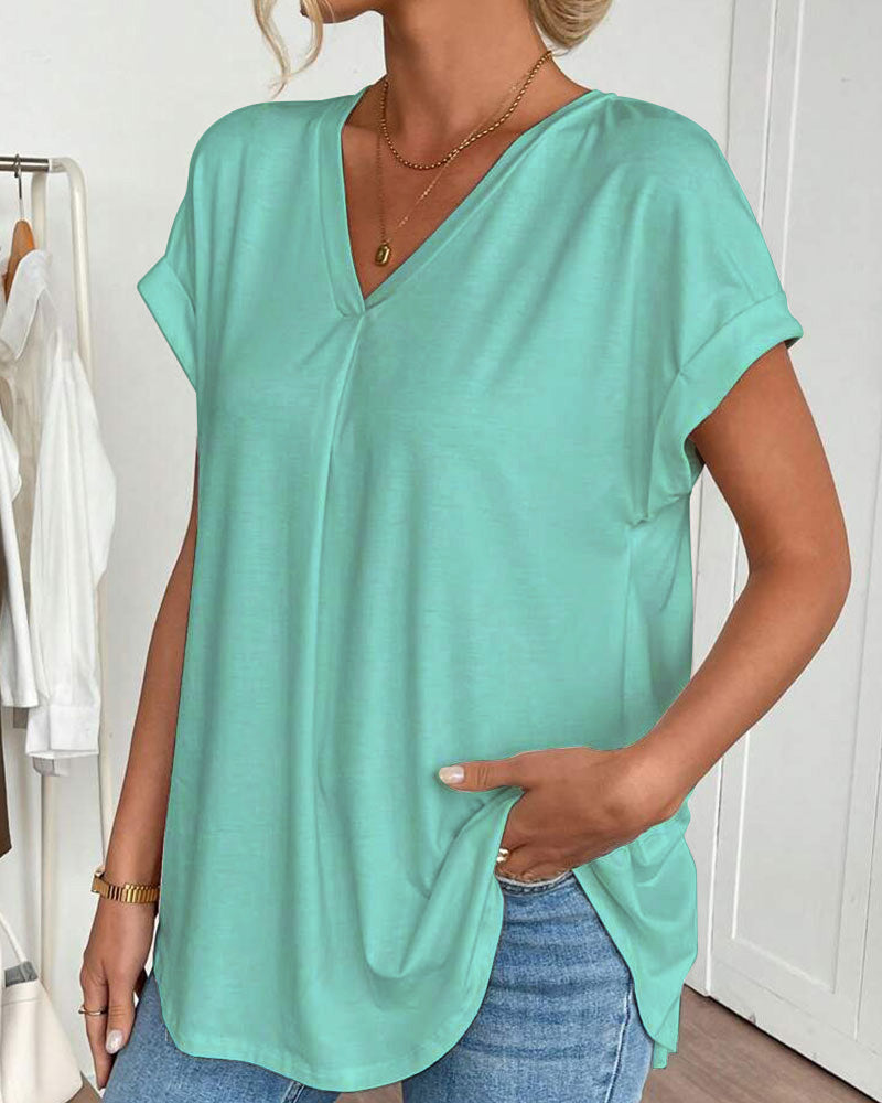 T-Shirt A Maniche Corte Tinta Unita Patchwork