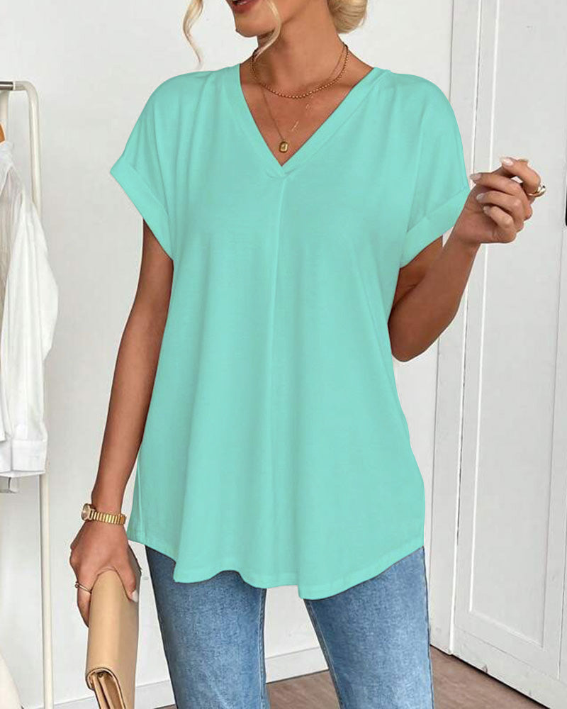 T-Shirt A Maniche Corte Tinta Unita Patchwork