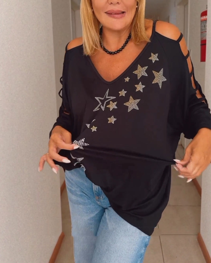Top corto a spalle scoperte con stampa a stelle