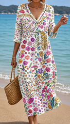 Antonietta | Abito Midi Morbido con Elegante Fantasia Floreale Multicolore