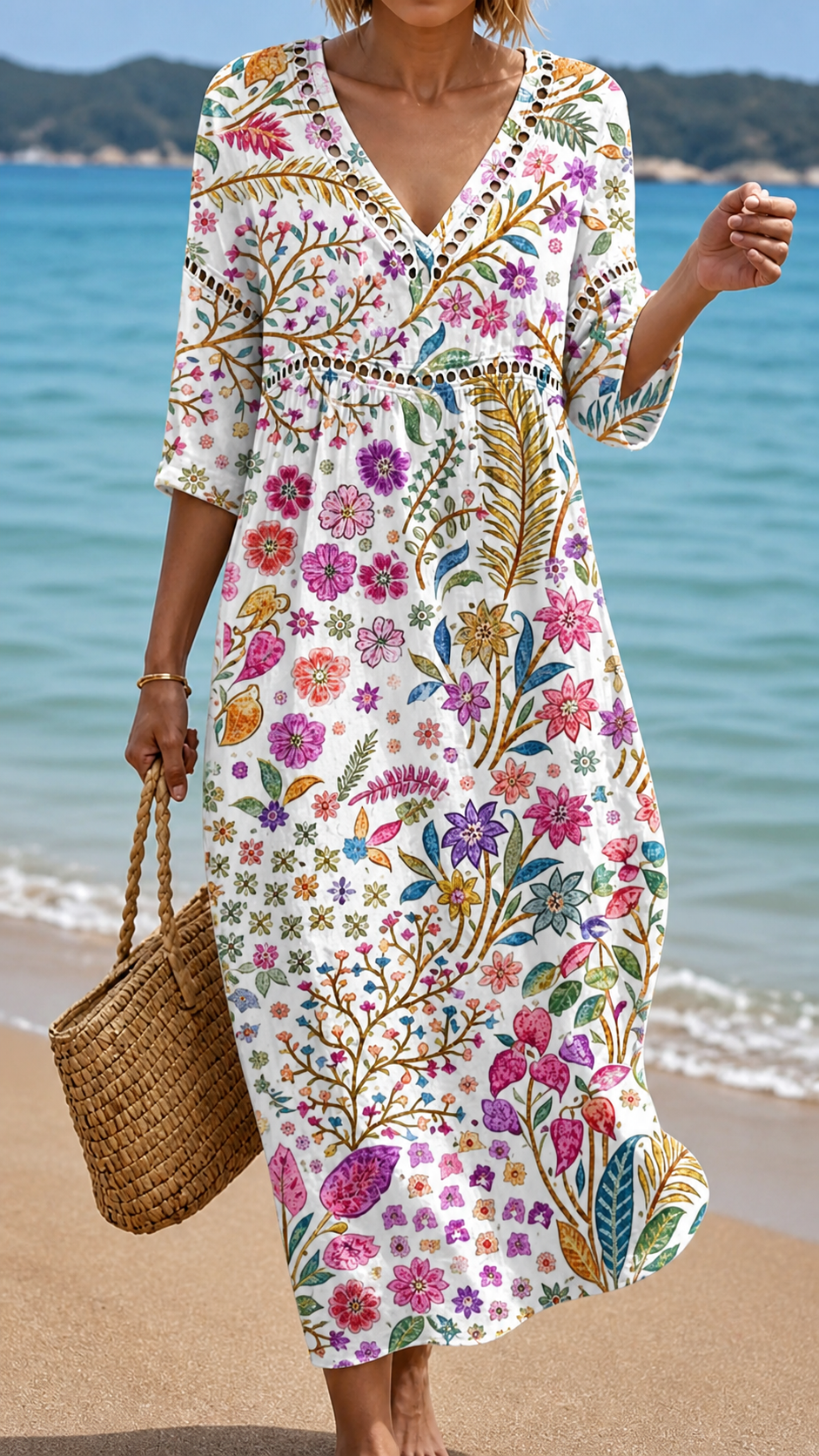 Antonietta | Vestito Midi Morbido con Elegante Fantasia Floreale Multicolore