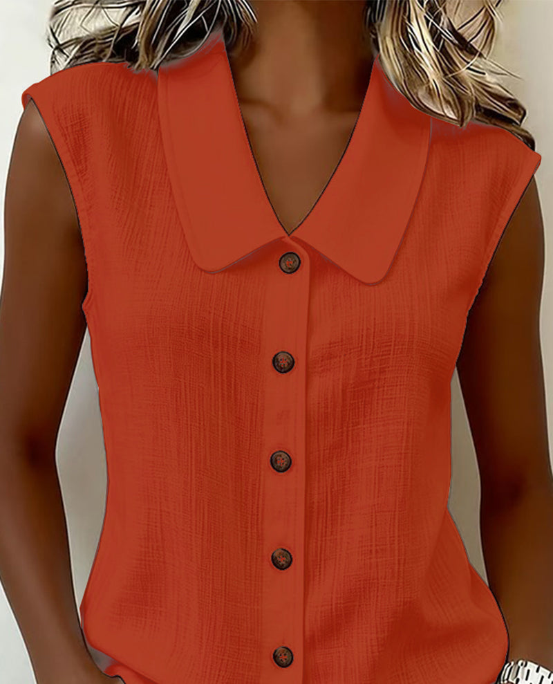 Camicia Senza Maniche con Collo in Lino-Cotone