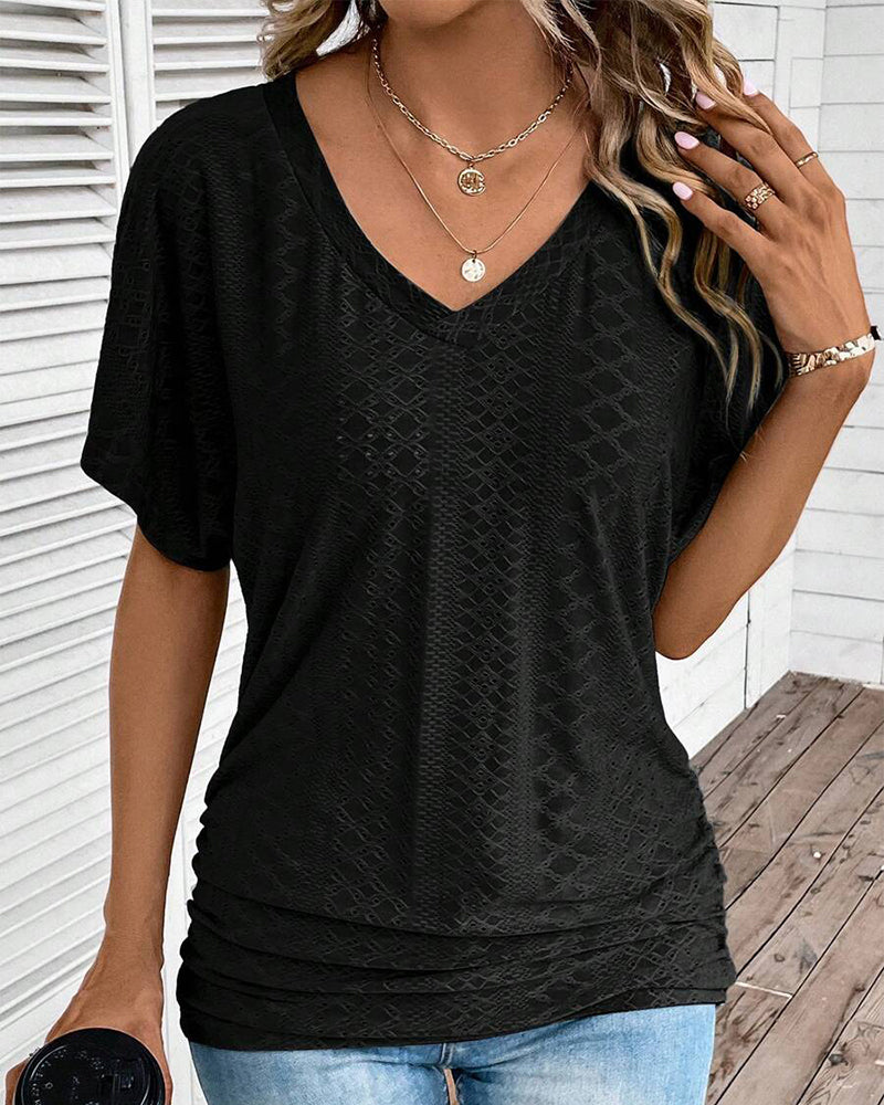 T-shirt con scollo a V tinta unita casual
