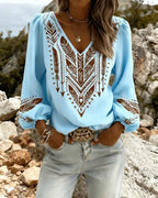 Camicetta a Maniche a Sbuffo Scollo a V Vestibilità Morbida