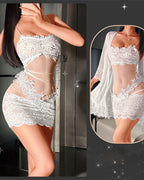 Set Composto da Camicia da Notte Tinta Unita con Volant