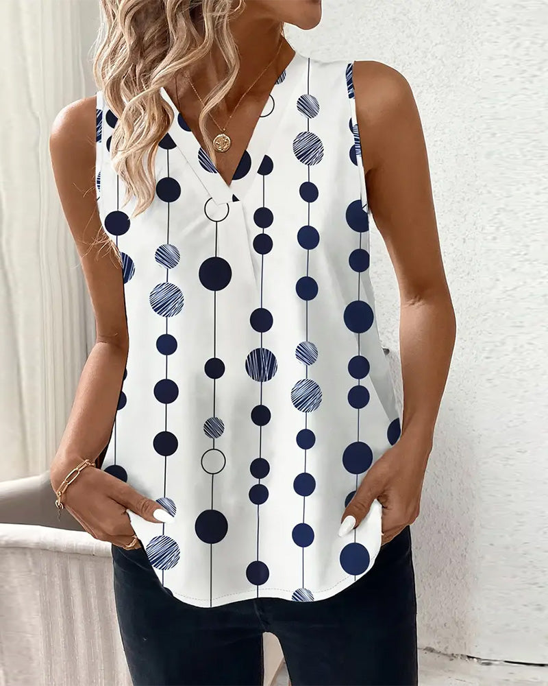 T-shirt casual a pois senza maniche