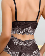 Completo intimo da donna in pizzo floreale due pezzi con reggiseno push-up e slip