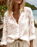 Camicia Rosa Stampa Colletto Aperto