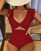 Costume Da Bagno Intero Sexy Con Volant – Dettaglio Arricciato, Controllo Pancia E Colori Vivaci