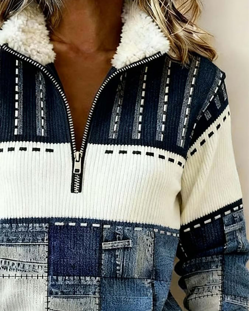 Felpa vintage con colletto a mezza zip