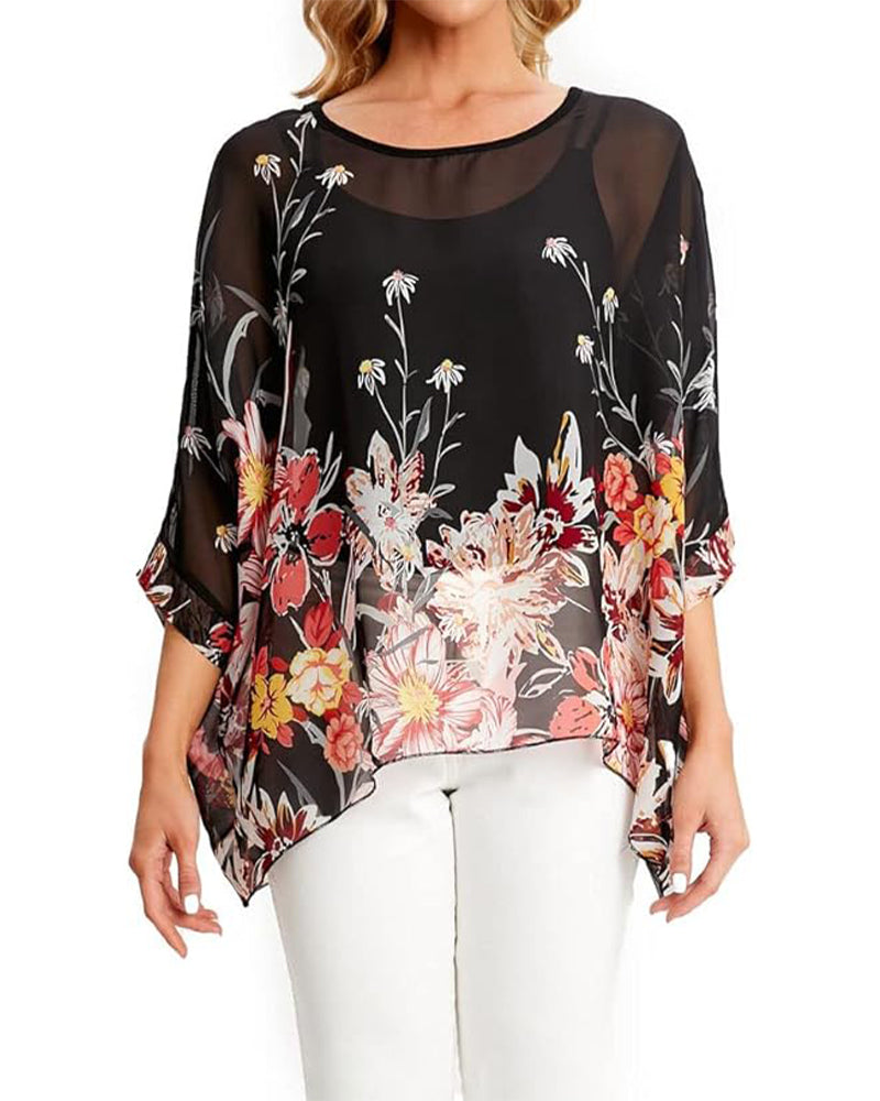 Camicia a tre quarti ampia con stampa asimmetrica