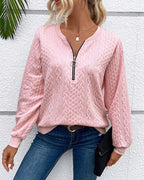 Felpa casual a maniche lunghe con zip tinta unita