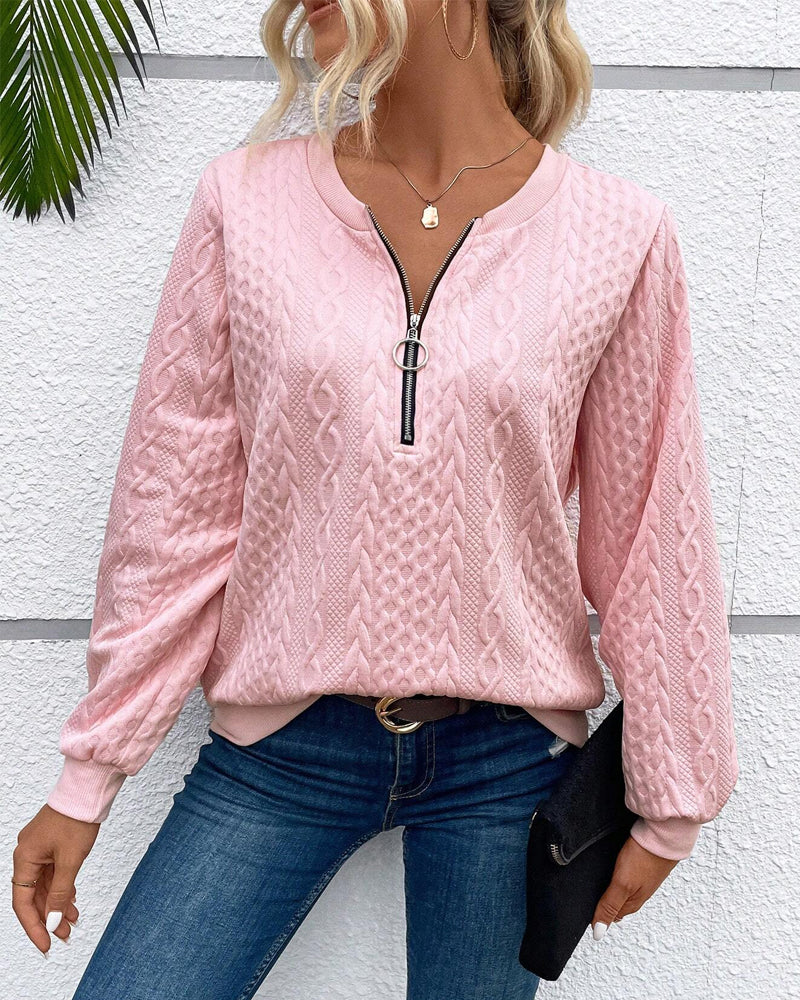Felpa casual a maniche lunghe con zip tinta unita
