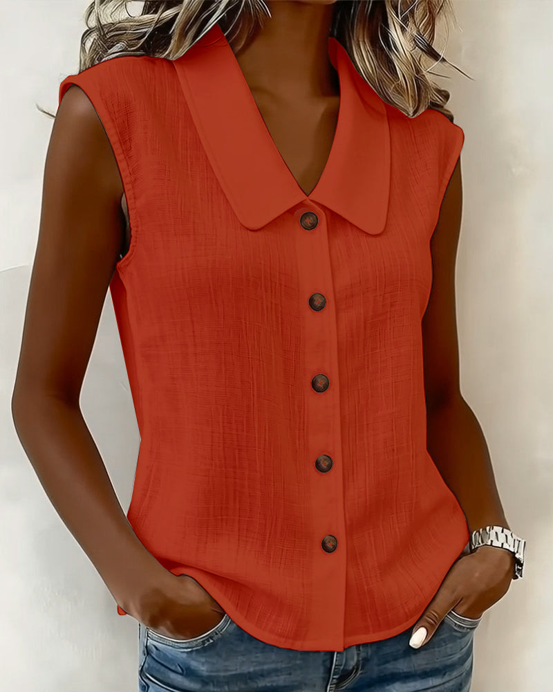 Camicia Senza Maniche con Collo in Lino-Cotone