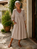 Aurélie | Abito Ampio in Lino e Cotone con Pizzo