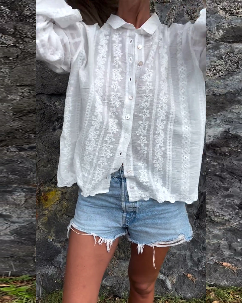 Camicia Ricamata Traforata Collo Polo Casual