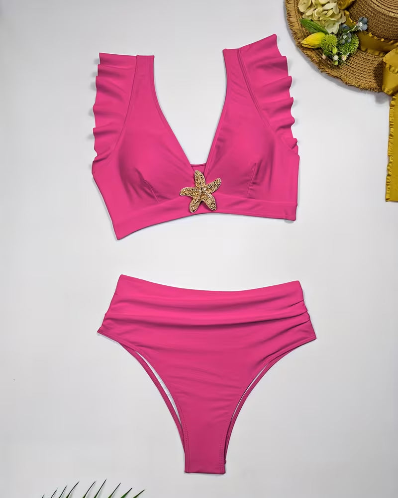 Costume Da Bagno Due Pezzi Con Balze E Stella A Cinque Punte