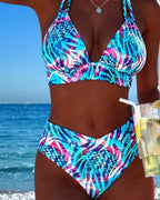 Bikini con stampa scollo annodato al collo due pezzi