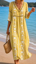 Maria | Vestito Midi Floreale Giallo Morbido