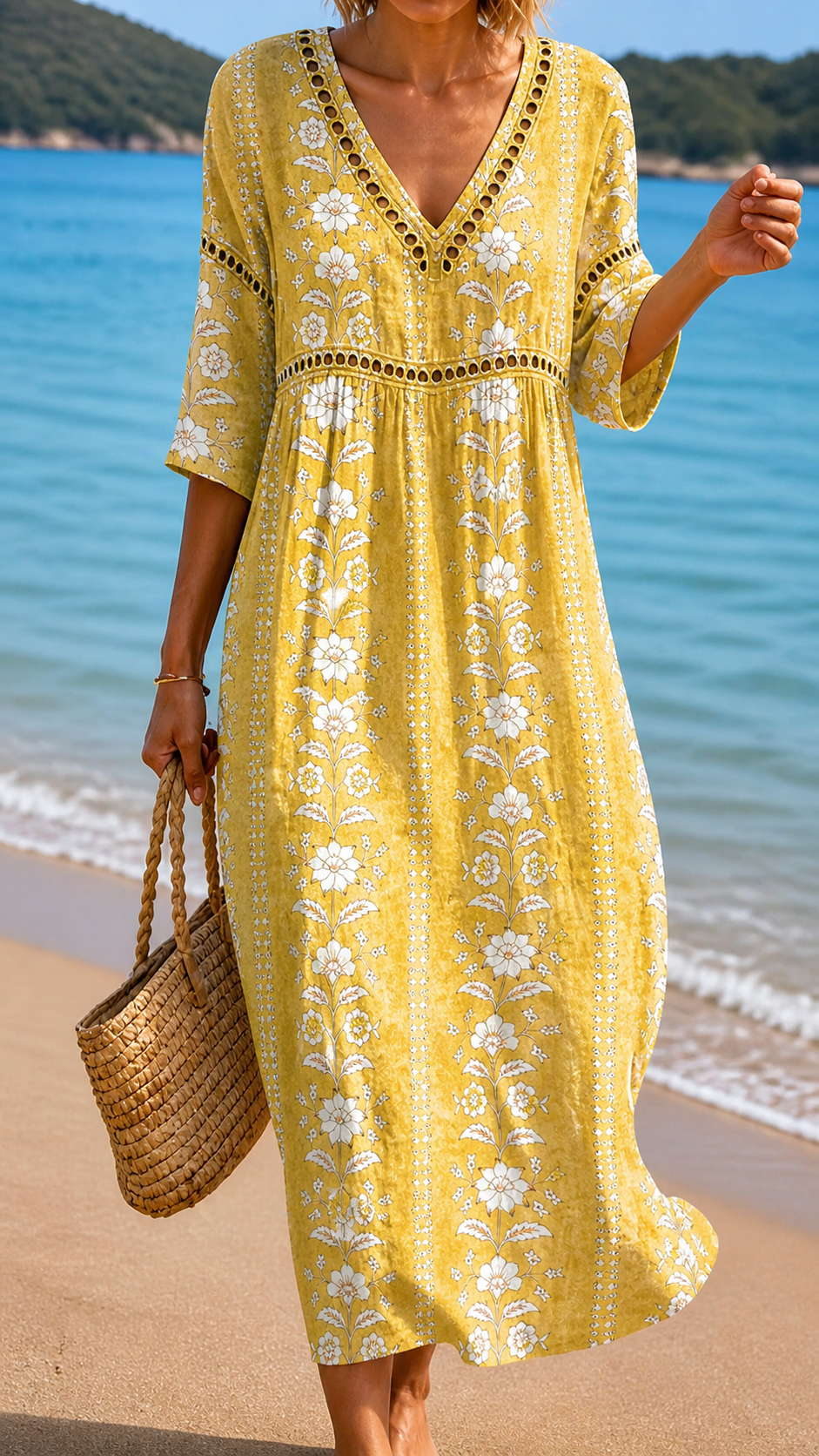 Maria | Vestito Midi Floreale Giallo Morbido