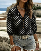 Camicia Vintage Pois Manica A Sbuffo Scollo A V