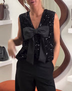 Canotta alla moda con nodo e paillettes