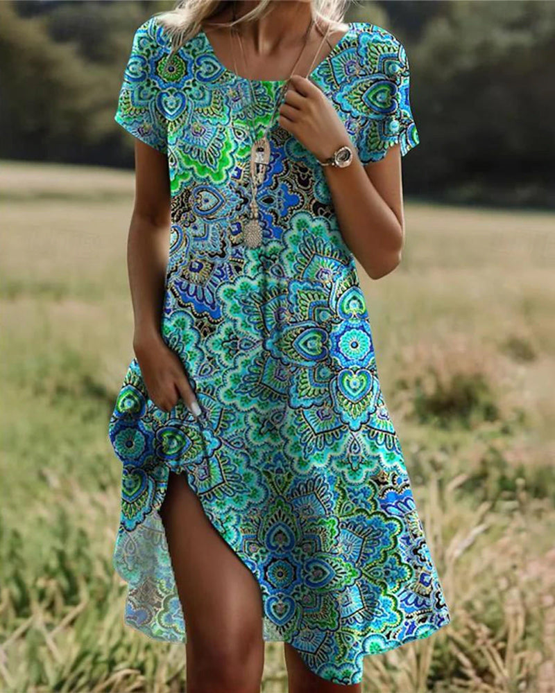 Vestito girocollo con stampa vintage