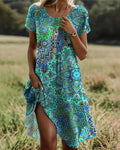 Vestito girocollo con stampa vintage