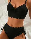 Bikini tinta unita con bordo smerlato da annodare