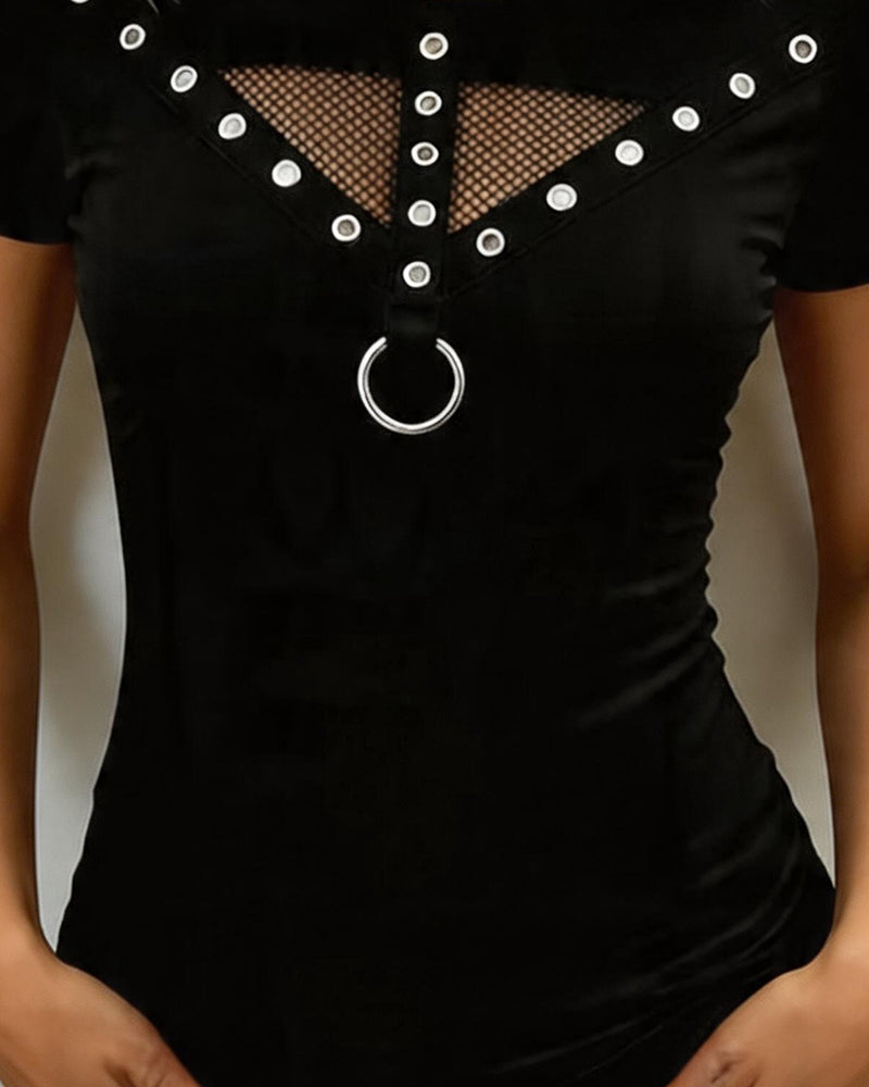 T-Shirt Girocollo Traforato Casual