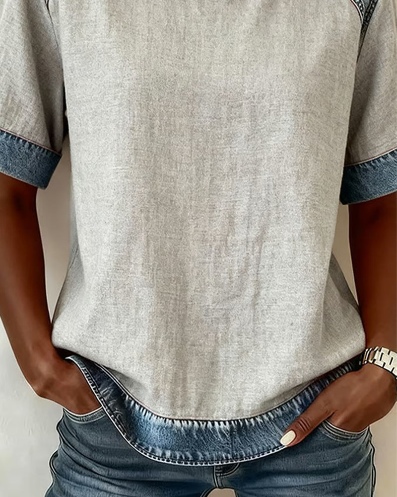 Top Jean Patchwork Maniche Corte