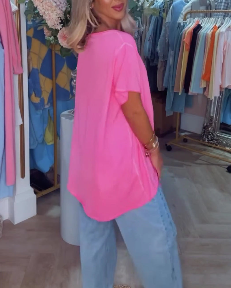 T-shirt con pizzo assemblato a maniche corte