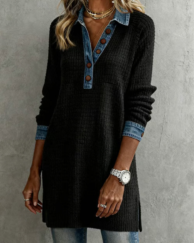 Top con revers e inserti a contrasto